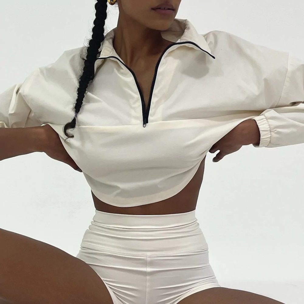 CROPPED NYLON QUARTER ZIP